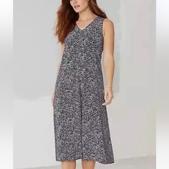 NWT J. Jill Wearever Sleevless Maxi Dress  Navy white Polka Dot Midi - Picture 1 of 14